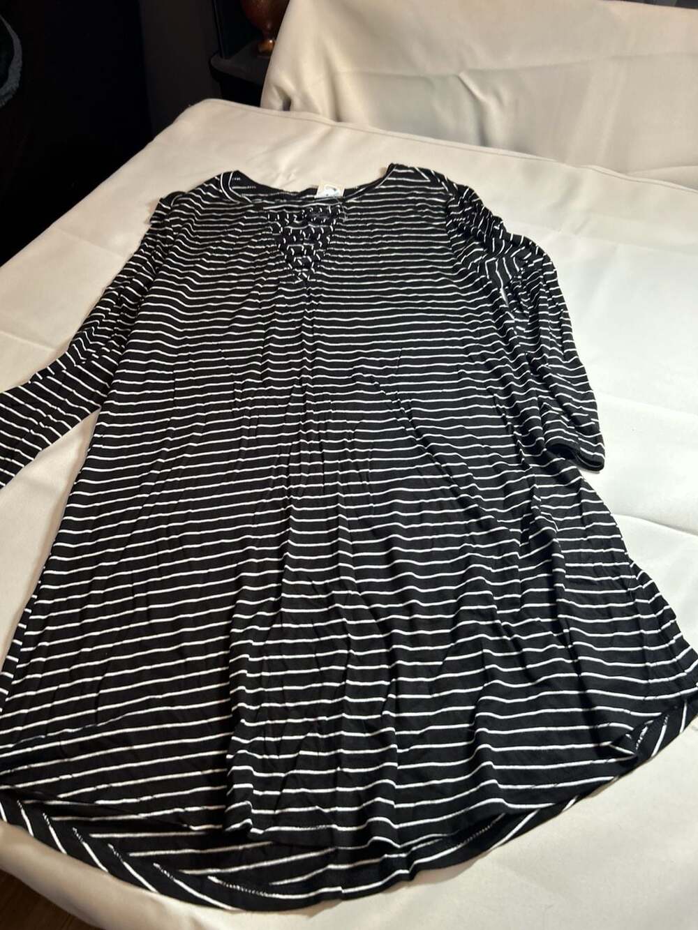 Maurices 24/7 Black & White Striped Lace-Up Long Sleeve Dress Size M